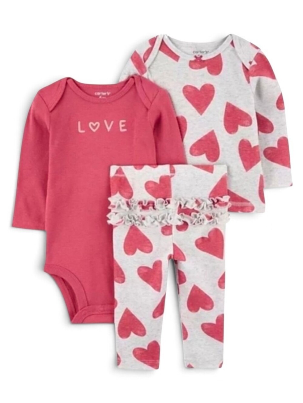 Carter's Baby Girl Heart Print 3 Piece Outfit Pants Shirt Bodysuit Size 9 Months